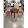 Image 1 : WOOD DROP TABLE WITH 2 RED CHAIRS