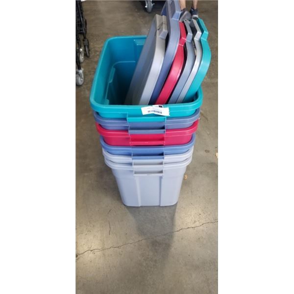 6 PLASTIC STORAGE TOTES WITH LIDS