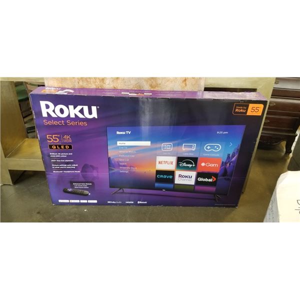 NEW IN BOX ROKU 4K QLED TV, TESTED WORKING W/ ACCESSORIES - SKU 55R5C5CA