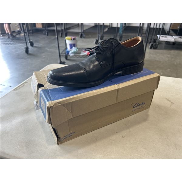 CLARKS COLLECTION MENS TILDEN CAP BLACK LEATHER SHOES. SIZE 11