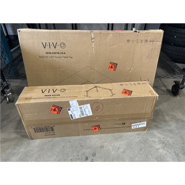 VIVO BLACK LARGE ELECTRIC SINGLE MOTOR CORNER DESK FRAME AND BLACK 75" X 63" CORNER TABLE TOP