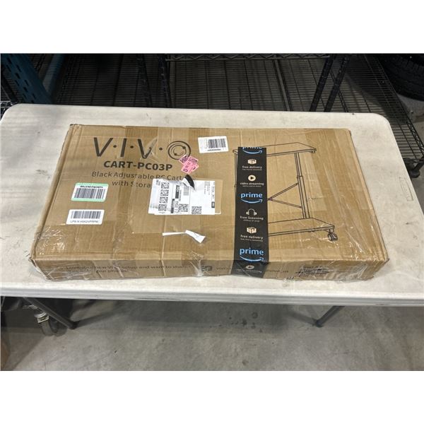 VIVO BLACK ADJUSTABLE PC CART WITH STORAGE