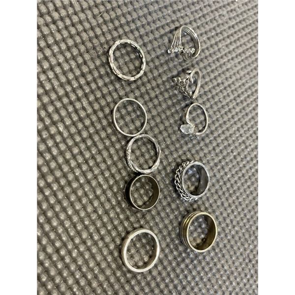 ASSORTED SILVER TONE RINGS, CONTAINS REAL SILVER