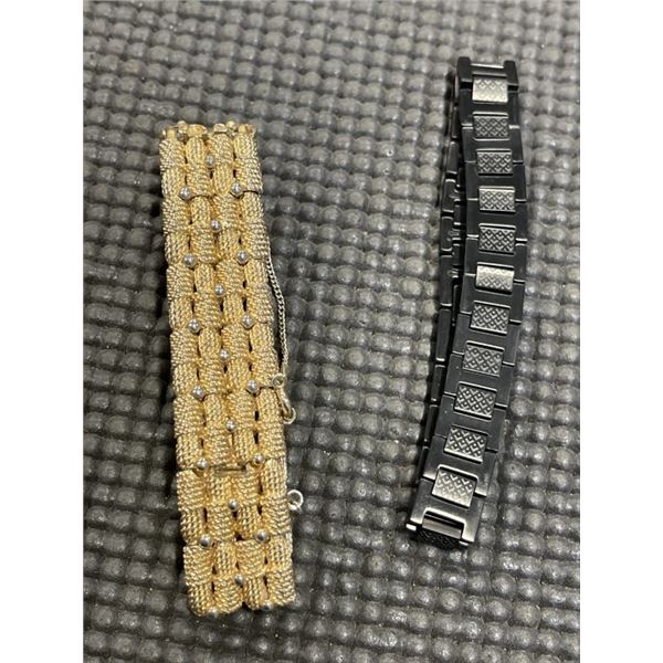 925 GOLD TONE COVENTRY BRACELET W/ SAFTEY CHAIN AND BLACK STEEL LACOSTE BRACELET