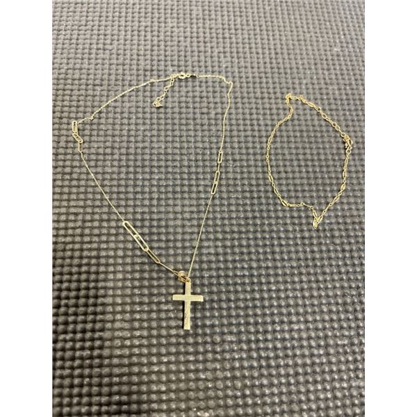LINKS NECKLACE MARKED 10K BBJ AND DAINTY STAMPED GOLD TONE LINKS BRACELET