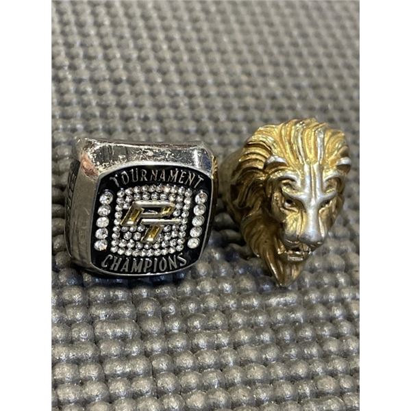 SILVER CHAMPIONSHIP RING (TESTED) AND LION RING