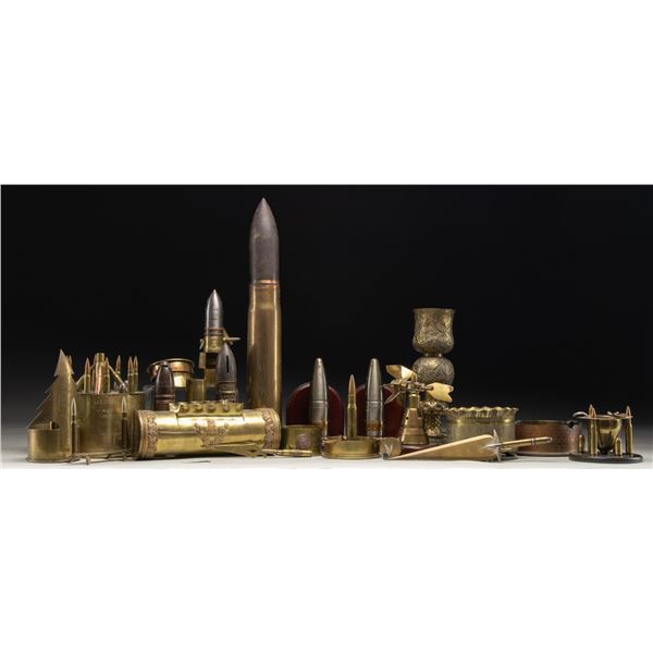 LARGE GROUPING OF WWI & WWII TRENCH ART.