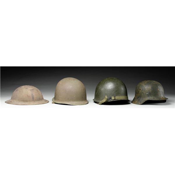 4 WWI AND WWII HELMETS.