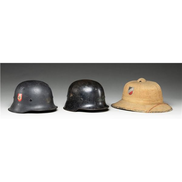 3 WWII GERMAN HELMETS.