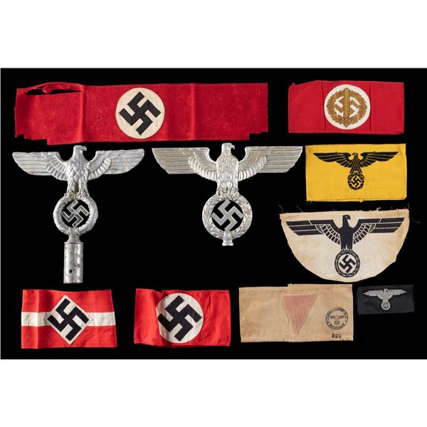 WWII GERMAN FLAG POLE TOPS AND CLOTH.