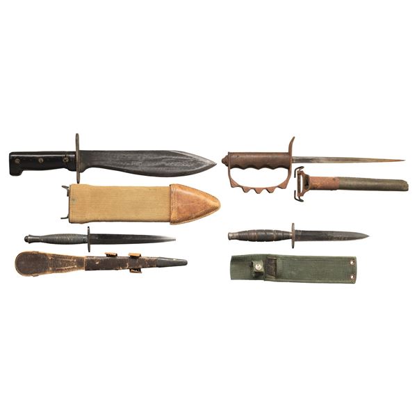 4 US & BRITISH FIGHTING KNIVES.