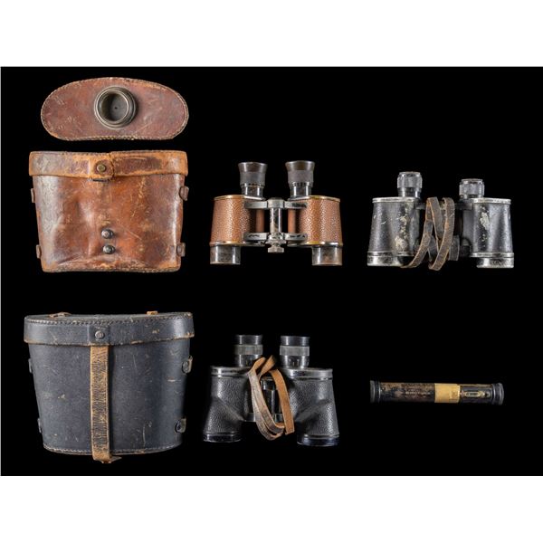 LOT OF MOSTLY MILITARY BINOCULARS.