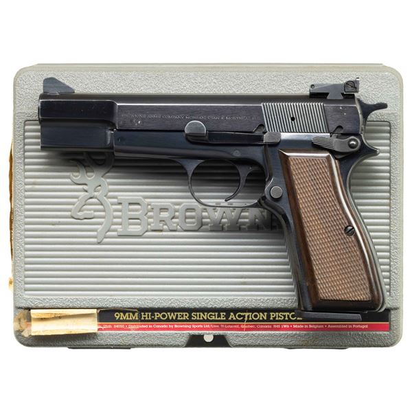 BROWNING HI POWER SEMI AUTO PISTOL WITH CASE.