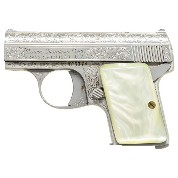 ENGRAVED BAUER 25 SEMI AUTO PISTOL.