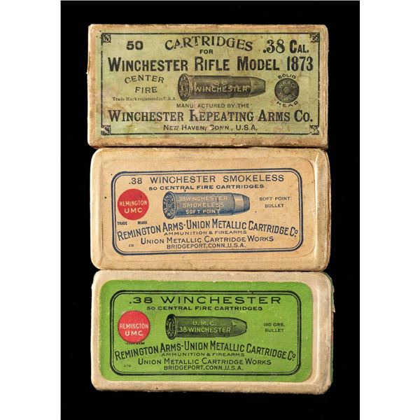 COLLECTOR LOT OF 38 W.C.F. CARTRIDGE BOXES.