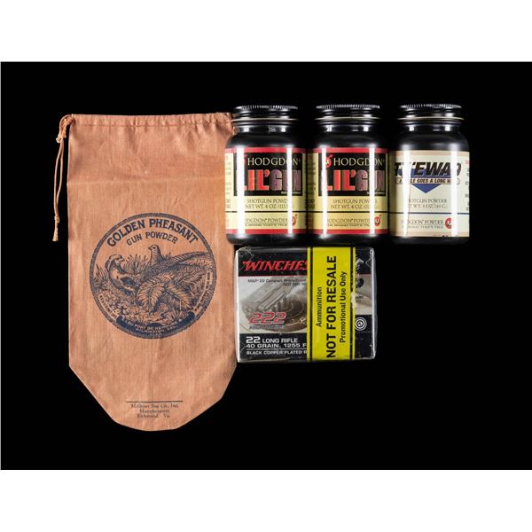 MIXED SHOTSHELL POWDER & 22 LR AMMO LOT.