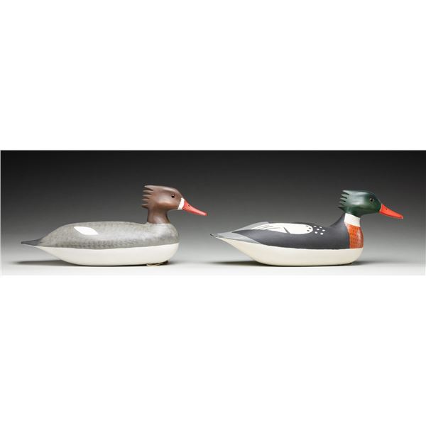 2 HV SHOURDS MEGANSER WOOD DECOYS