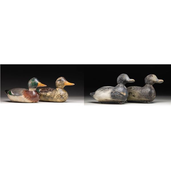 TWO UNSIGNED PAIRS OF DRAKE & HEN DECOYS.