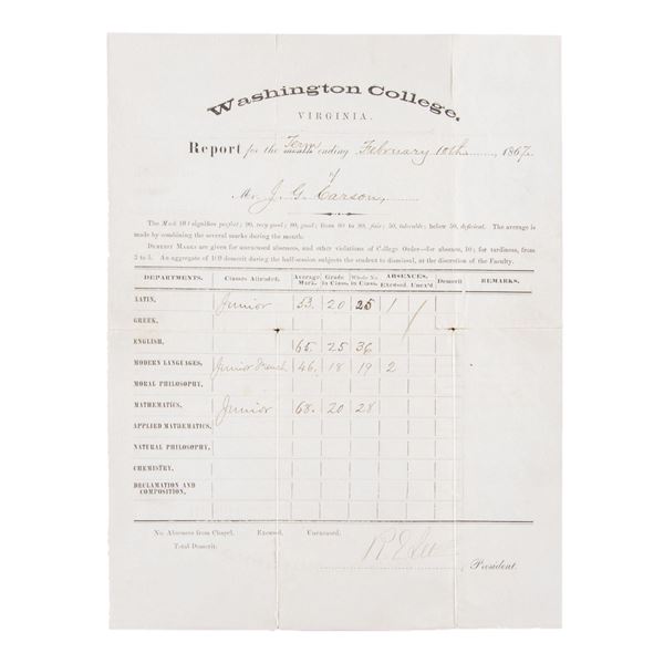 SCARCE ROBERT E LEE SIGNED WASHINGTON COLLEGE