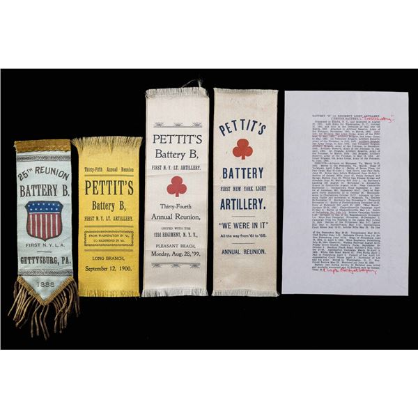 FOUR 1ST NY LIGHT ARTILLERY REUNION RIBBONS,