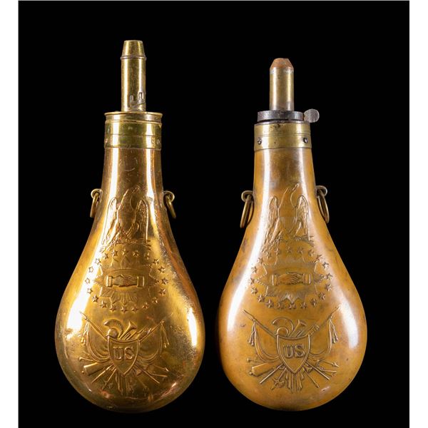 PAIR OF "PEACE" FLASKS.
