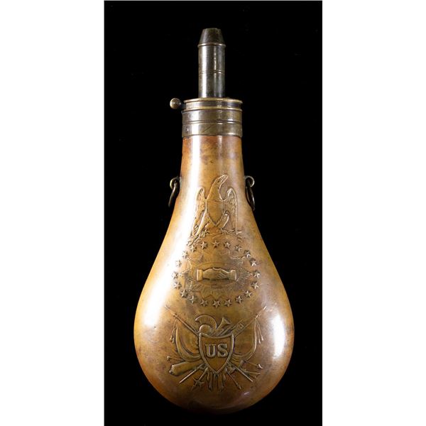 MEXICAN WAR 1847 DATED BATTY "PEACE" POWDER FLASK.
