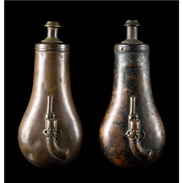 TWO RARE MASS ARMS PISTOL FLASKS.