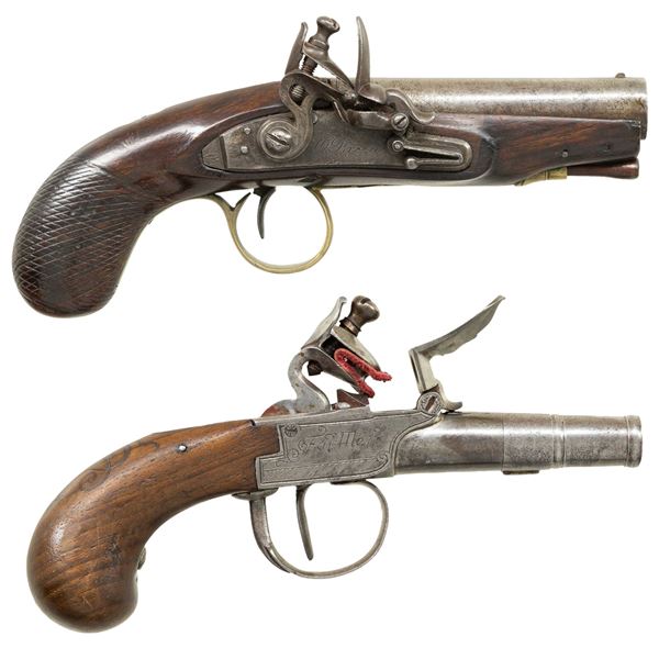 2 BRITISH FLINTLOCK POCKET PISTOLS.