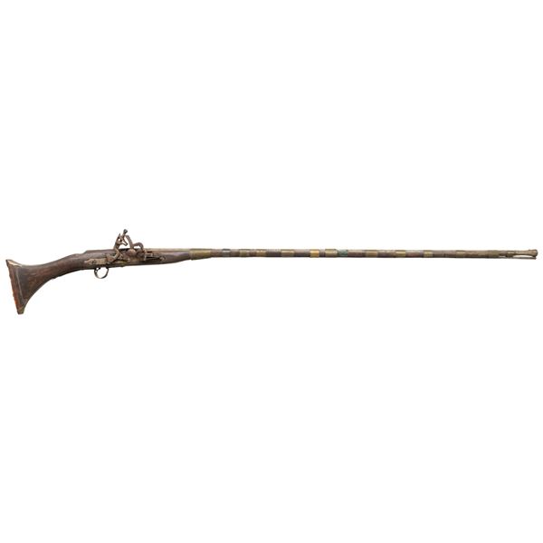 MOROCCAN STYLE MIQUELET MUSKET WITH KNIFE, POUCH