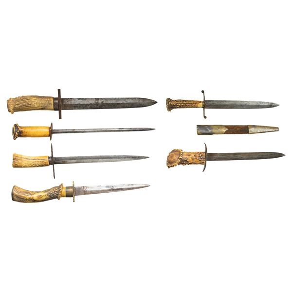 SIX SUPERIOR AMERICAN PRIMITIVE DAGGER POINT BOWIE