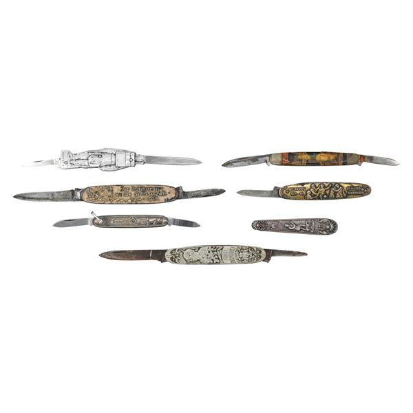 SEVEN VINTAGE FIGURAL POCKET KNIVES.