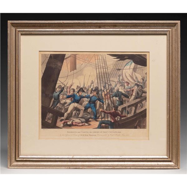 1816 DATED COLOR ENGRAVING "BOARDING and TAKING