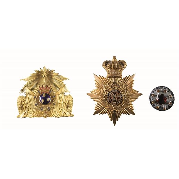 TWO HAT PLATES & SCOTTISH BROOCH.