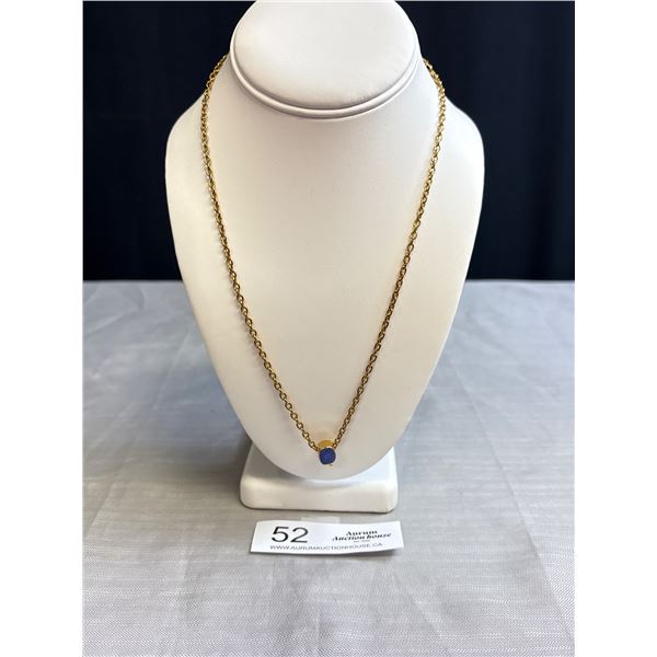 Old Blue Enamel Gold Slide Necklace Nice!