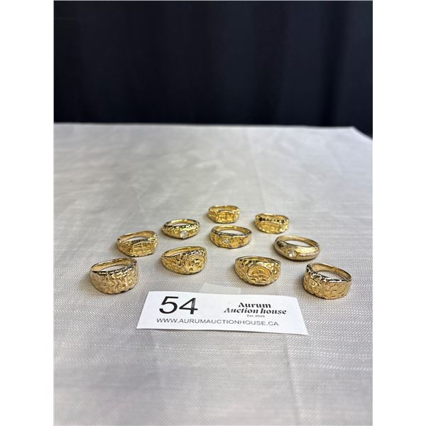Lot of Mens Gold Plated Rings x10 C.1970s