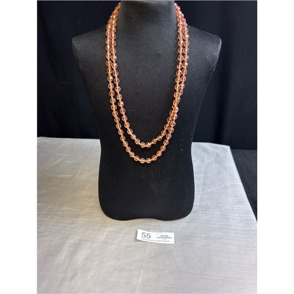 Genuine Antique Art Deco 1920s Hand Knotted Pink Depression Glass Bead Necklace Beauty