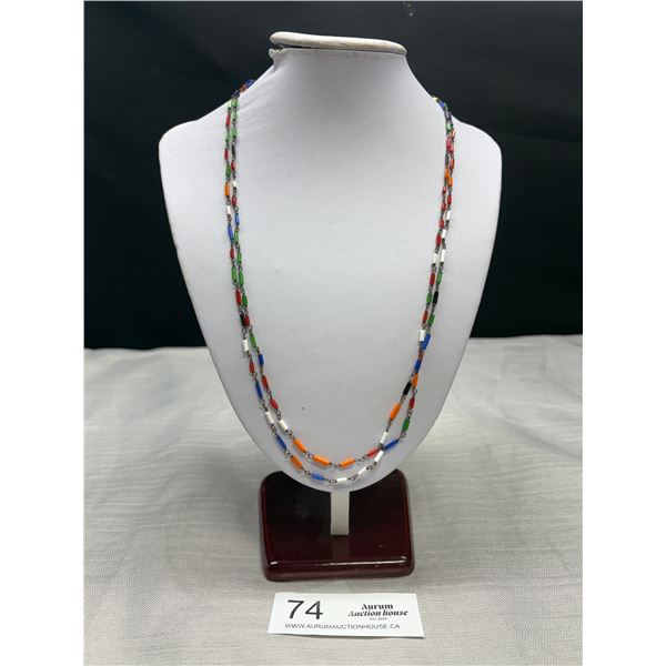 Genuine Antique Multi Colour Czech Art Deco Glass Bead Necklace Lovely!