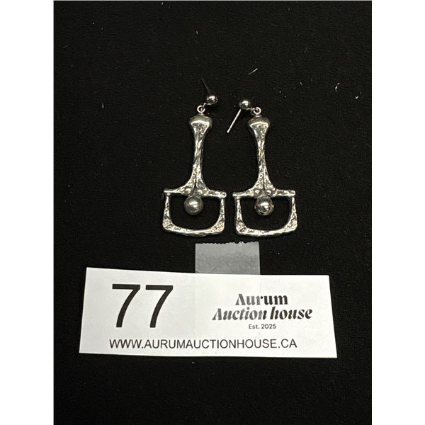 Genuine Signed Guuy Vidal Brutalist Pewter Drop Earrings