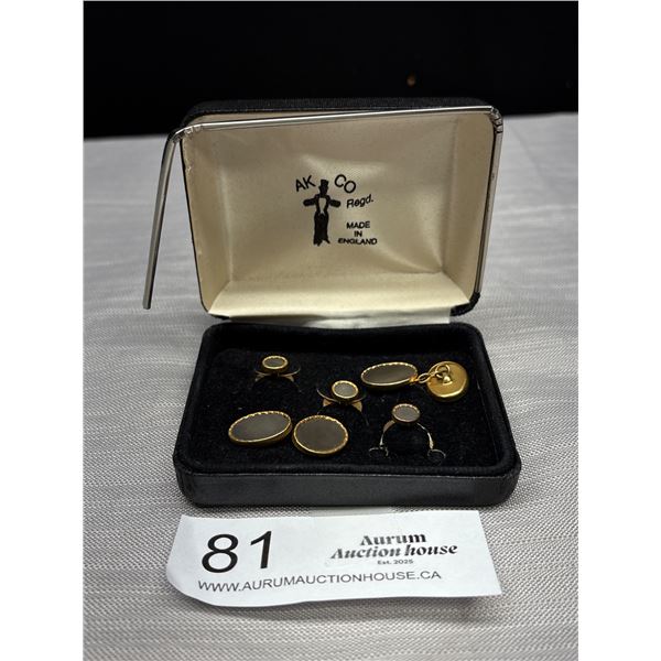 Genuine Antique Mother of Pearl Gold Cufflink Set England Gorgeous