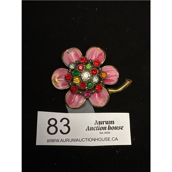 Large Antique C.1930s Enamel Pastel Stone Flower Brooch