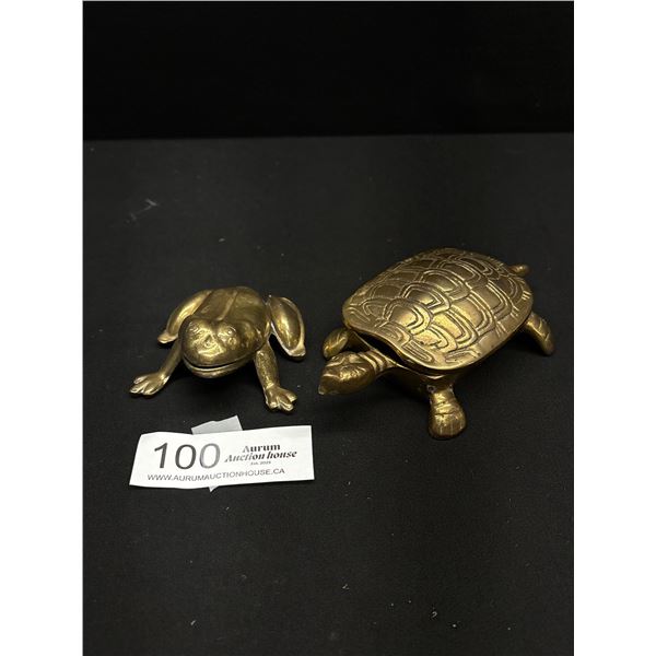 Lidded Brass Turtle and Frog Trinket Dishes