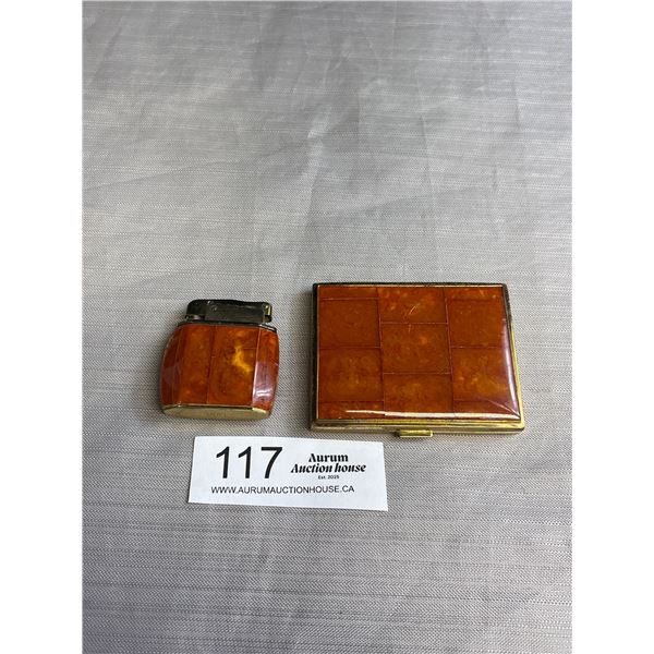 Vintage Mid Century Lighter w/ Matching Cigarette Case