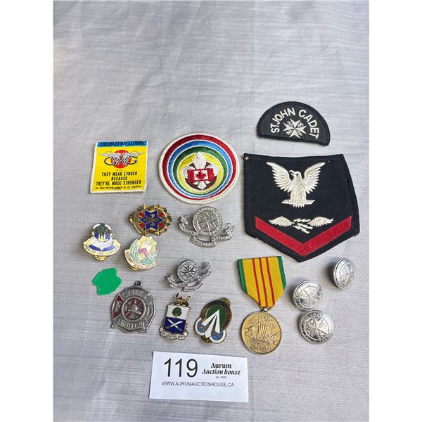 Vintage Collectible Lot of Military Buttons, Medals, and Other Assorted Collectibles