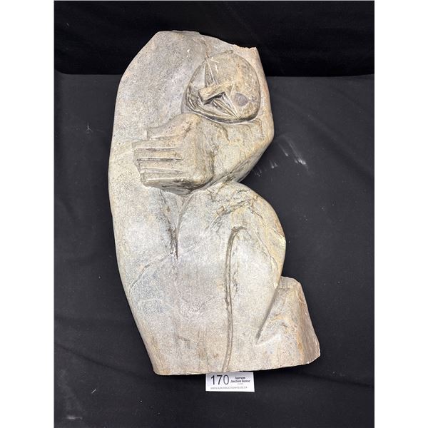 Very Heavy Approx 3 ft Tall Carved Stone Man Sitting NO SHIPPING