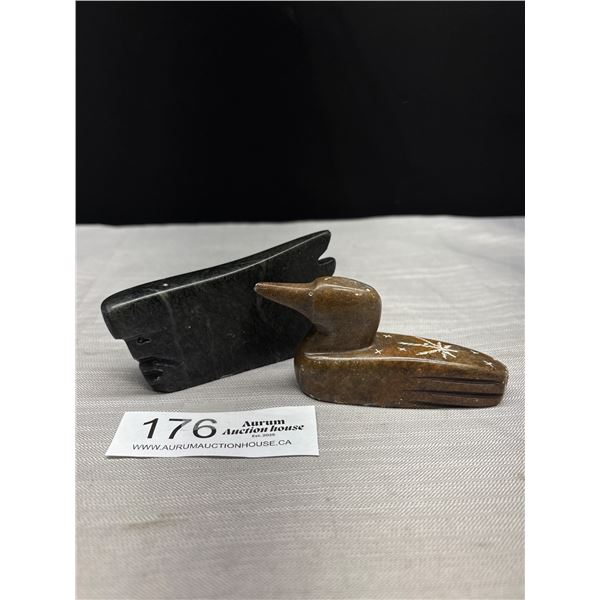 Carved Stone Ax Head and Soap Stone Duck