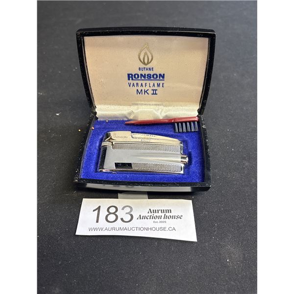 Vintage Ronson Lighter w/ Mini Brush in Case