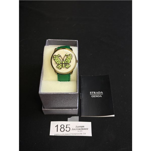 New Old Stock Strata Butterfly Wristwatch Needs Battery in Original Box