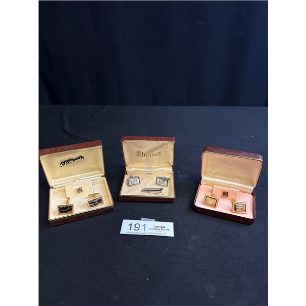 Lot of 3 Vintage 1950s/60s Mens Cufflinks and Tie Pins in Case