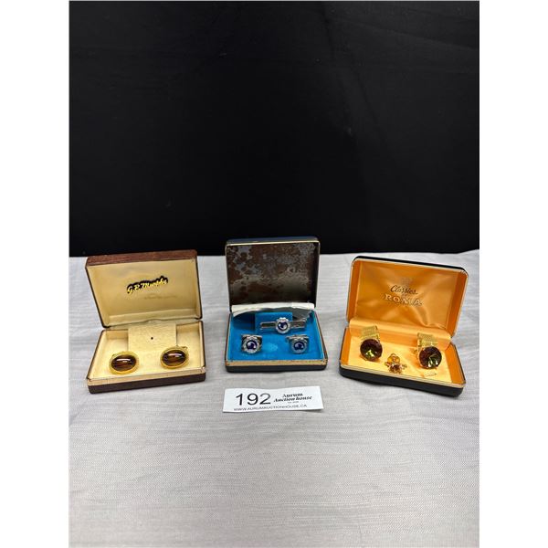 Lot of 3 Vintage 1950s/60s Mens Cufflinks and Tie Pins in Case