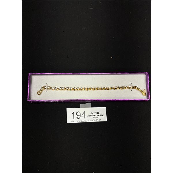Very Nice Heavy Gold Plated Tennis Bracelet w/ Stones